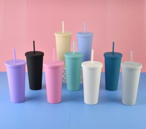 24oz Flat Lid Straw Cup-Rubber PaintHLT-2091  DW Plastic Straw Tumbler