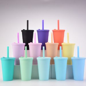 16oz Plastic Large Hole Milk Tea Cup-Solid ColorHLT-2123 DW Plastic Tumbler