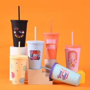 16oz Flat Lid Straw Cup-with PrintingHLT-2090P DW Plastic Tumbler