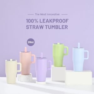 600ml (20oz) Stainless Steel Double-Walled Leak-Proof Foldable Straw Lid Portable Direct Drink Vacuum MugHVM-041-20 Vacuum Mug