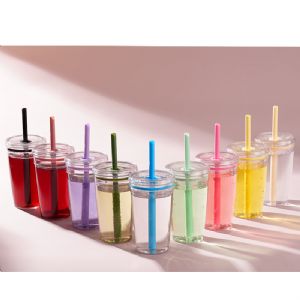 450ml Single-Layer Tritan Straw Tumbler - for Bubble Tea & Coffee, Colorful Candy StyleHLT-1022 Plastic Tumbler