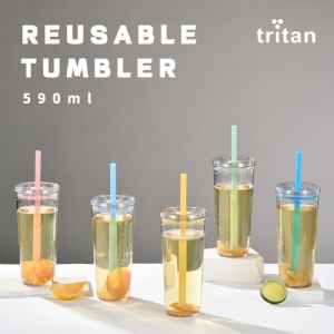 590ml Single-Layer Tritan Straw Tumbler - for Bubble Tea & Coffee, Colorful Large CapacityHLT-1022L Plastic Tumbler